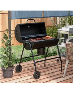 Outsunny Outdoor Wheeled Barrel Charcoal Barbecue Grill Trolley, Black 846-147V00BK 2