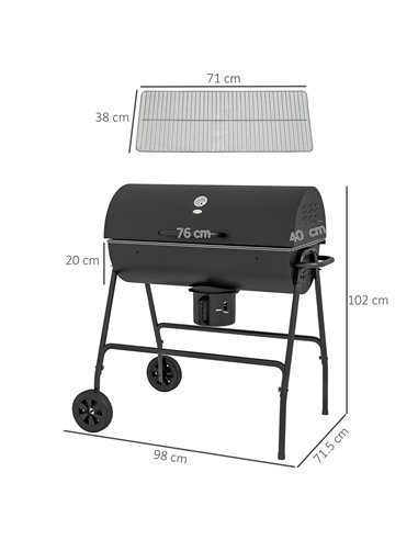 Outsunny Outdoor Wheeled Barrel Charcoal Barbecue Grill Trolley, Black 846-147V00BK