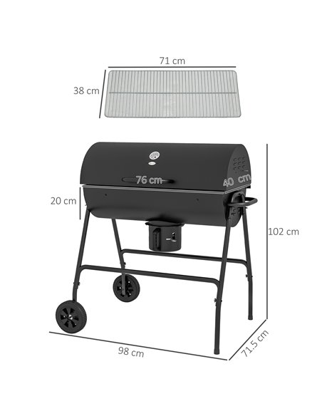 Outsunny Outdoor Wheeled Barrel Charcoal Barbecue Grill Trolley, Black 846-147V00BK - pic 53966 | FastDaddyshop