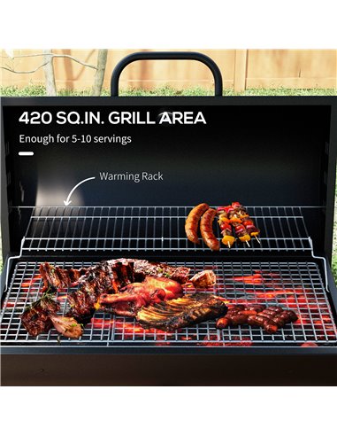 Outsunny Outdoor Wheeled Barrel Charcoal Barbecue Grill Trolley, Black 846-147V00BK