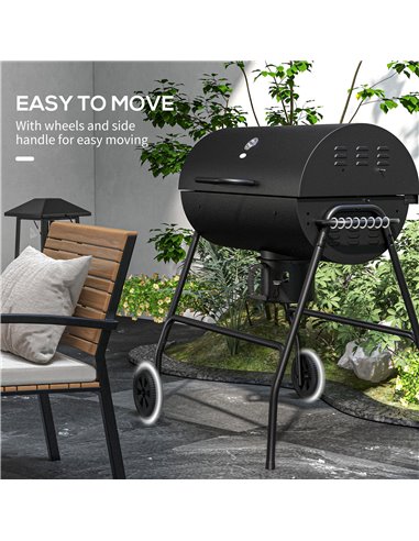 Outsunny Outdoor Wheeled Barrel Charcoal Barbecue Grill Trolley, Black 846-147V00BK