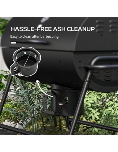 Outsunny Outdoor Wheeled Barrel Charcoal Barbecue Grill Trolley, Black 846-147V00BK