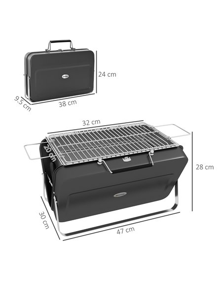 Outsunny Foldable Suitcase Design Mini Charcoal Barbecue Grill BBQ, Black 846-145V00BK - pic 53975 | FastDaddyshop
