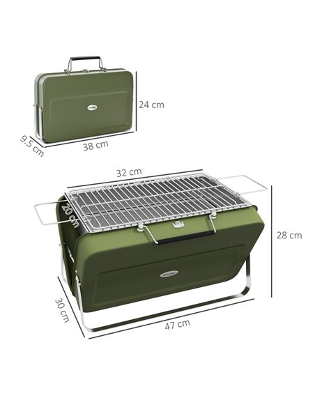 Outsunny Foldable Suitcase Design Mini Charcoal Barbecue Grill BBQ, Green 846-145V00GN - pic 53984 | FastDaddyshop