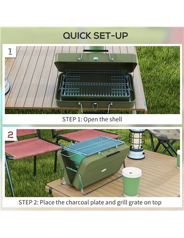 Outsunny Foldable Suitcase Design Mini Charcoal Barbecue Grill BBQ, Green 846-145V00GN