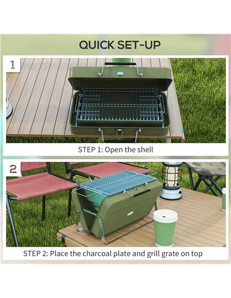 Outsunny Foldable Suitcase Design Mini Charcoal Barbecue Grill BBQ, Green 846-145V00GN - pic 53986 | FastDaddyshop