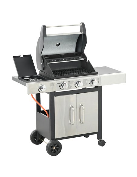 Outsunny Gas Barbecue Grill 3+1 Burner Garden Smoker BBQ Trolley, Black-Silver 846-066V72SR - pic 53991 | FastDaddyshop