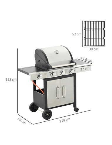 Outsunny Gas Barbecue Grill 3+1 Burner Garden Smoker BBQ Trolley w/ Side Burner Warming Rack Side Shelves Piezo Ignition Thermom