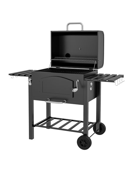 Outsunny Charcoal Barbecue Grill Trolley Garden Smoker, Black 846-077V00BK - pic 54000 | FastDaddyshop