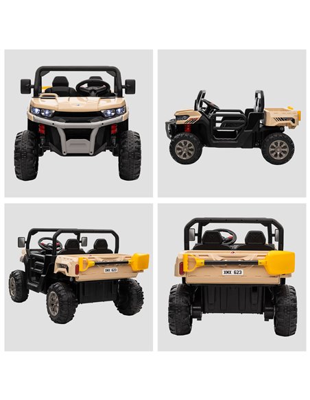 HOMCOM 12V Two-Seater Kids Electric Ride-On Car, with Electric Bucket, Remote Control - Yellow - pic 5401 | FastDaddyshop