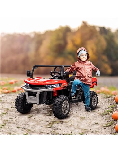 HOMCOM 12V Two-Seater Kids Electric Ride-On Car, with Electric Bucket, Remote Control - Red