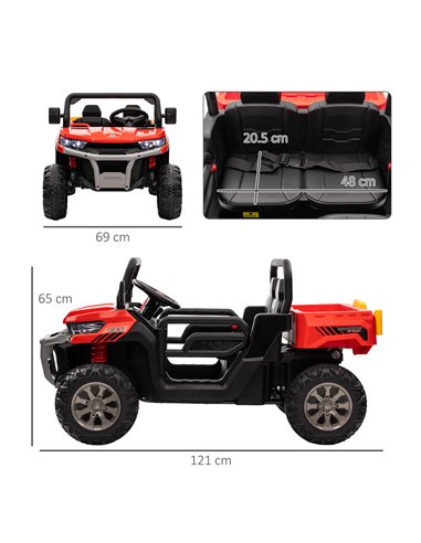 HOMCOM 12V Two-Seater Kids Electric Ride-On Car, with Electric Bucket, Remote Control - Red