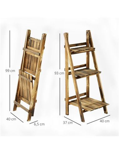Outsunny 3 Tier Flower Stand Wood Folding Planter Ladder Display Shelf Rack for Garden Outdoor Backyard 40Lx37Wx93H(cm) 845-111