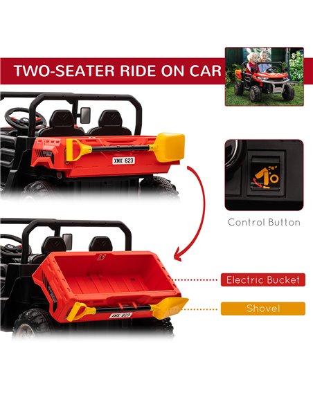 HOMCOM 12V Two-Seater Kids Electric Ride-On Car, with Electric Bucket, Remote Control - Red - pic 5404 | FastDaddyshop