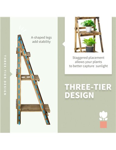 Outsunny 3 Tier Flower Stand Wood Folding Planter Ladder Display Shelf Rack for Garden Outdoor Backyard 40Lx37Wx93H(cm) 845-111