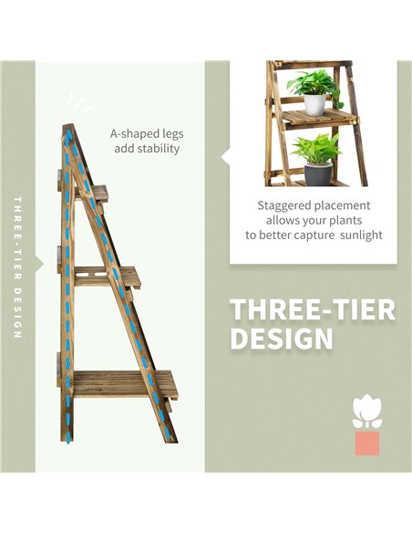 Outsunny 3 Tier Flower Stand Wood Folding Planter Ladder Display Shelf Rack for Garden Outdoor Backyard 40Lx37Wx93H(cm) 845-111 - pic 54040 | FastDaddyshop