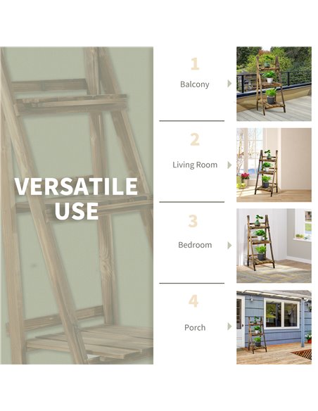 Outsunny 3 Tier Flower Stand Wood Folding Planter Ladder Display Shelf Rack for Garden Outdoor Backyard 40Lx37Wx93H(cm) 845-111 - pic 54042 | FastDaddyshop
