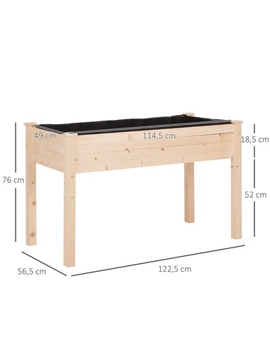 Outsunny Garden Wooden Planters,  Non-Woven Fabric, Rectangular Raised Bed,Fir Wood, Indoor/Outdoor, 122.5Lx56.5Wx76H cm 845-239
