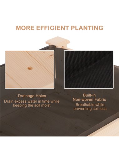 Outsunny Garden Wooden Planters,  Non-Woven Fabric, Rectangular Raised Bed,Fir Wood, Indoor/Outdoor, 122.5Lx56.5Wx76H cm 845-239