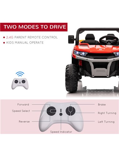 HOMCOM 12V Two-Seater Kids Electric Ride-On Car, with Electric Bucket, Remote Control - Red