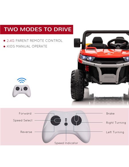 HOMCOM 12V Two-Seater Kids Electric Ride-On Car, with Electric Bucket, Remote Control - Red - pic 5407 | FastDaddyshop