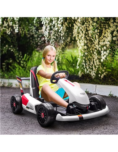 HOMCOM Electric Go Kart with Adjustable Footrest, Reversing Steering Wheel, Kids Ride-On Racing Go Kart with 12V Rechargeable Ba