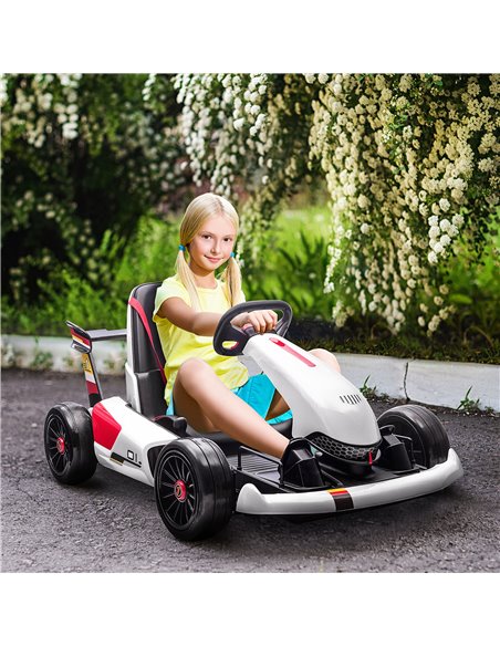 HOMCOM Electric Go Kart with Adjustable Footrest, Reversing Steering Wheel, Kids Ride-On Racing Go Kart with 12V Rechargeable Ba - pic 5410 | FastDaddyshop