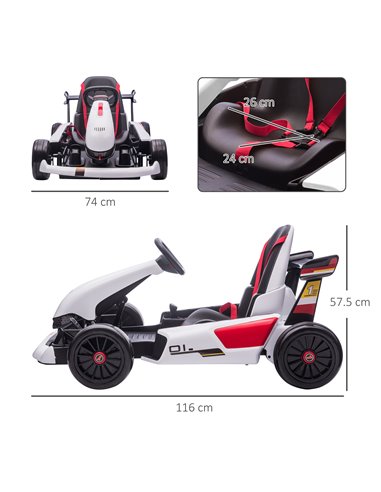 HOMCOM Electric Go Kart with Adjustable Footrest, Reversing Steering Wheel, Kids Ride-On Racing Go Kart with 12V Rechargeable Ba