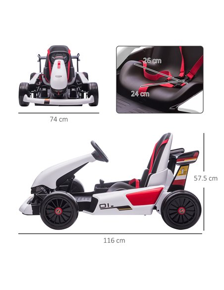 HOMCOM Electric Go Kart with Adjustable Footrest, Reversing Steering Wheel, Kids Ride-On Racing Go Kart with 12V Rechargeable Ba - pic 5411 | FastDaddyshop