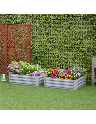 Outsunny Set of 2 Raised Garden Bed, Elevated Planter Box with Galvanized Steel Frame for Growing Flowers, Herbs, 1m x 1m x 0.3m