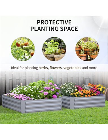 Outsunny Set of 2 Raised Garden Bed, Elevated Planter Box with Galvanized Steel Frame for Growing Flowers, Herbs, 1m x 1m x 0.3m