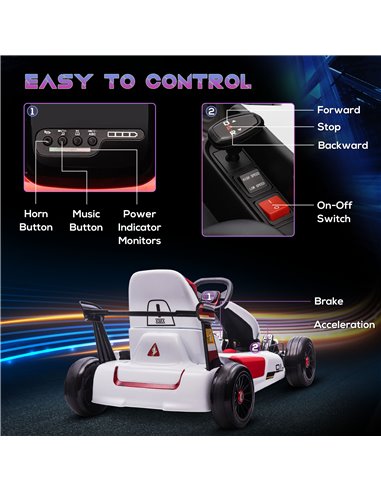 HOMCOM Electric Go Kart with Adjustable Footrest, Reversing Steering Wheel, Kids Ride-On Racing Go Kart with 12V Rechargeable Ba