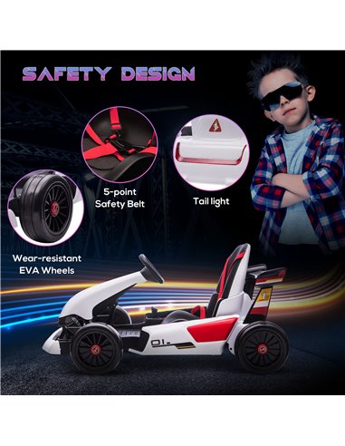 HOMCOM Electric Go Kart with Adjustable Footrest, Reversing Steering Wheel, Kids Ride-On Racing Go Kart with 12V Rechargeable Ba