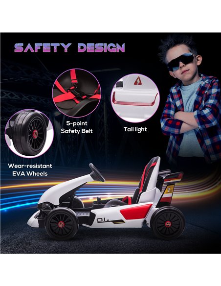 HOMCOM Electric Go Kart with Adjustable Footrest, Reversing Steering Wheel, Kids Ride-On Racing Go Kart with 12V Rechargeable Ba - pic 5415 | FastDaddyshop