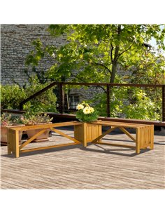 Outsunny Wooden Garden Corner Bench with Planter Combination, Planter Box with Garden Bench Seat for Patio, Park and Deck, Brown 2