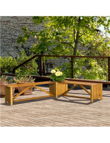 Outsunny Wooden Garden Corner Bench with Planter Combination, Planter Box with Garden Bench Seat for Patio, Park and Deck, Brown