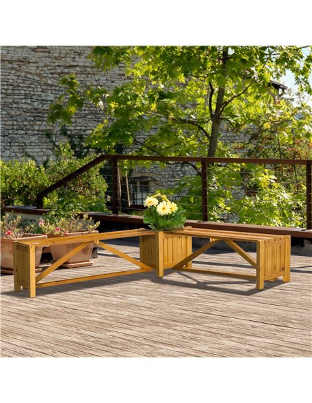 Outsunny Wooden Garden Corner Bench with Planter Combination, Planter Box with Garden Bench Seat for Patio, Park and Deck, Brown - pic 54154 | FastDaddyshop