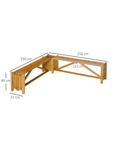 Outsunny Wooden Garden Corner Bench with Planter Combination, Planter Box with Garden Bench Seat for Patio, Park and Deck, Brown
