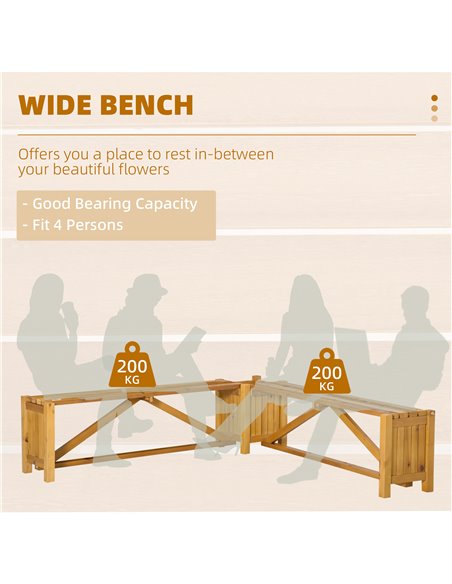 Outsunny Wooden Garden Corner Bench with Planter Combination, Planter Box with Garden Bench Seat for Patio, Park and Deck, Brown - pic 54157 | FastDaddyshop