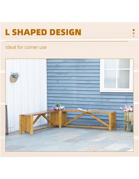 Outsunny Wooden Garden Corner Bench with Planter Combination, Planter Box with Garden Bench Seat for Patio, Park and Deck, Brown - pic 54159 | FastDaddyshop