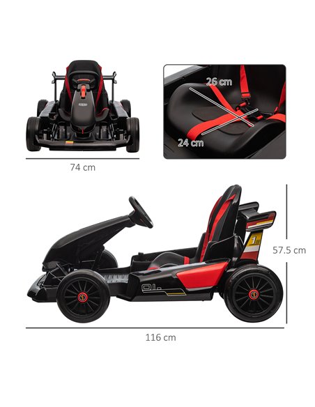 HOMCOM Electric Go Kart with Adjustable Footrest, Reversing Steering Wheel, Kids Ride-On Racing Go Kart with 12V Rechargeable Ba - pic 5419 | FastDaddyshop