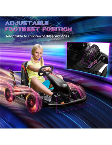 HOMCOM Electric Go Kart with Adjustable Footrest, Reversing Steering Wheel, Kids Ride-On Racing Go Kart with 12V Rechargeable Ba