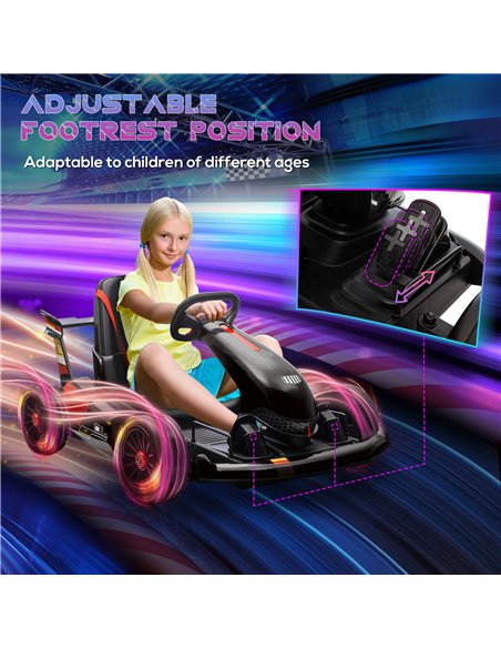 HOMCOM Electric Go Kart with Adjustable Footrest, Reversing Steering Wheel, Kids Ride-On Racing Go Kart with 12V Rechargeable Ba - pic 5420 | FastDaddyshop