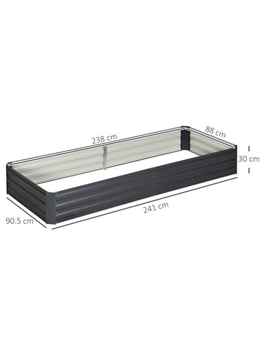 Outsunny Metal Raised Garden Bed Planter Box Outdoor Planters for Growing Flowers, Herbs, Grey, 241x90.5x30cm 845-518GY