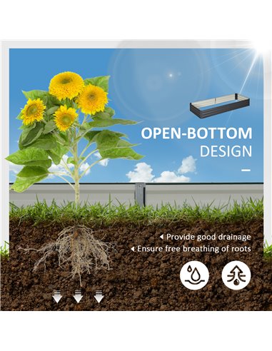 Outsunny Metal Raised Garden Bed Planter Box Outdoor Planters for Growing Flowers, Herbs, Grey, 241x90.5x30cm 845-518GY