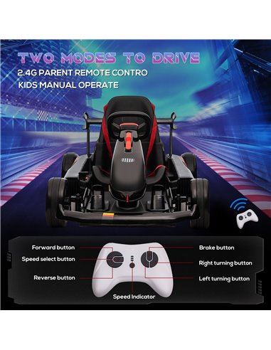 HOMCOM Electric Go Kart with Adjustable Footrest, Reversing Steering Wheel, Kids Ride-On Racing Go Kart with 12V Rechargeable Ba
