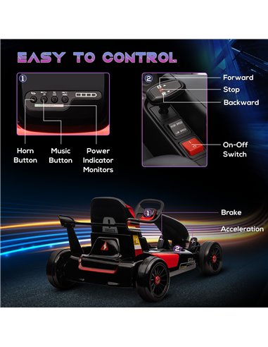 HOMCOM Electric Go Kart with Adjustable Footrest, Reversing Steering Wheel, Kids Ride-On Racing Go Kart with 12V Rechargeable Ba