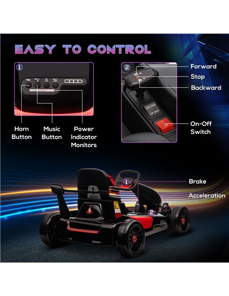 HOMCOM Electric Go Kart with Adjustable Footrest, Reversing Steering Wheel, Kids Ride-On Racing Go Kart with 12V Rechargeable Ba - pic 5422 | FastDaddyshop