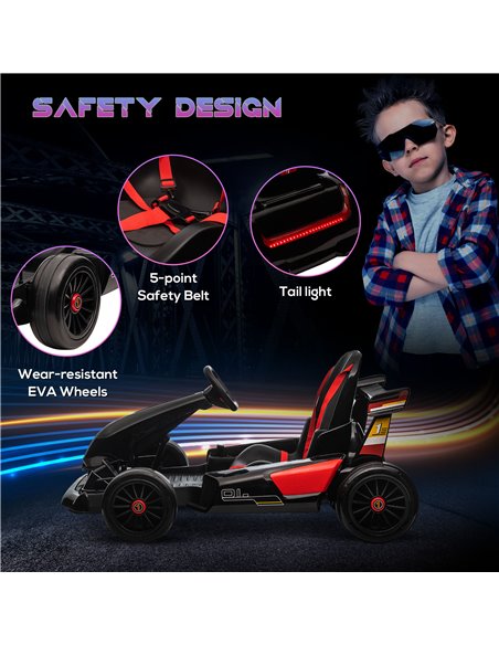 HOMCOM Electric Go Kart with Adjustable Footrest, Reversing Steering Wheel, Kids Ride-On Racing Go Kart with 12V Rechargeable Ba - pic 5423 | FastDaddyshop