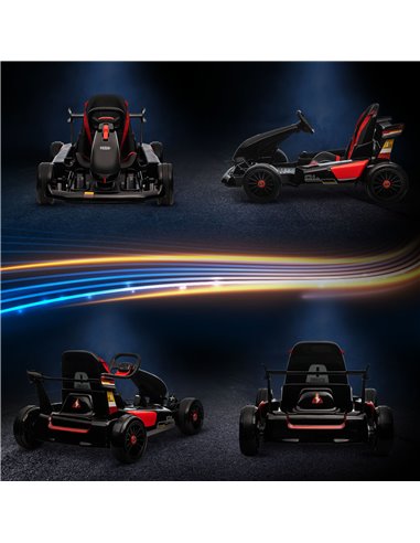 HOMCOM Electric Go Kart with Adjustable Footrest, Reversing Steering Wheel, Kids Ride-On Racing Go Kart with 12V Rechargeable Ba